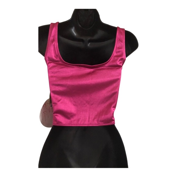 deep pink shaped hook n eye closure satin sheen effect sleeveless bustier size L - Picture 12 of 15